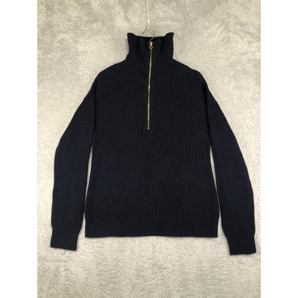 Talbots Sweater Womens Size L Navy Blue Wool Blend 1/2 Zip